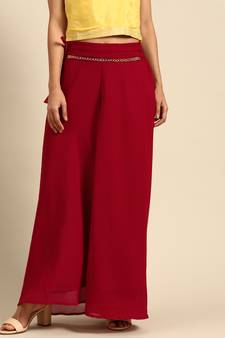 Tag 7 Maroon georgette double flared palazzo