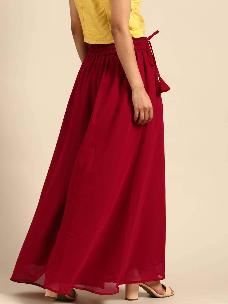 Tag 7 Maroon georgette double flared palazzo