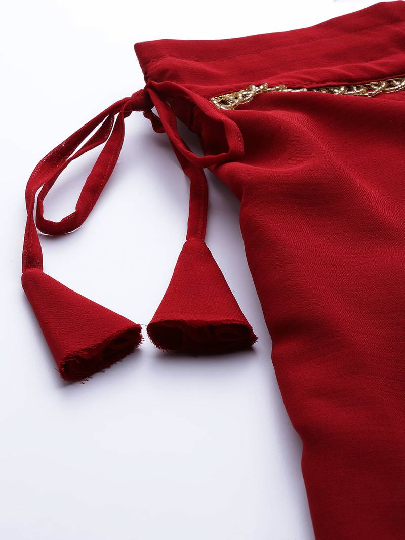 Tag 7 Maroon georgette double flared palazzo