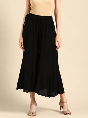 Tag 7 Black rayon crushed flared palazzo 1