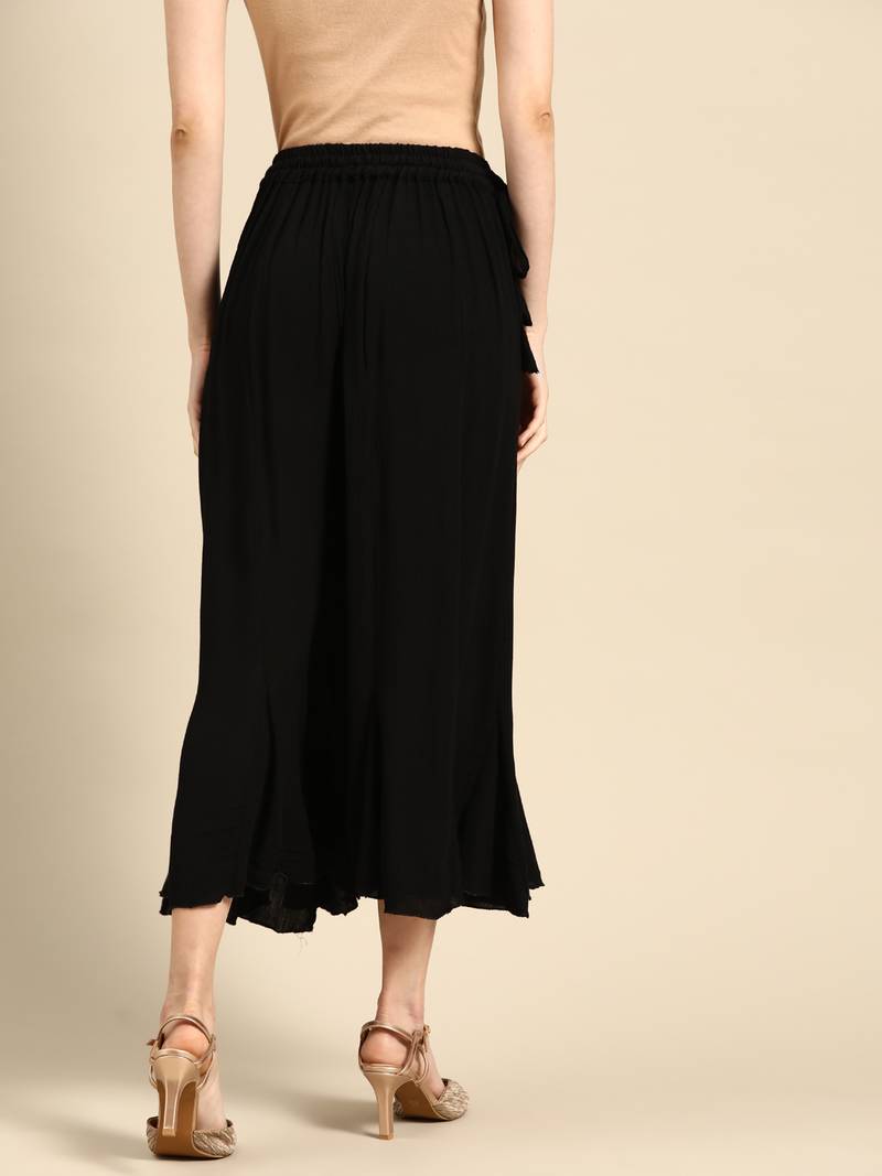 Tag 7 Black rayon crushed flared palazzo