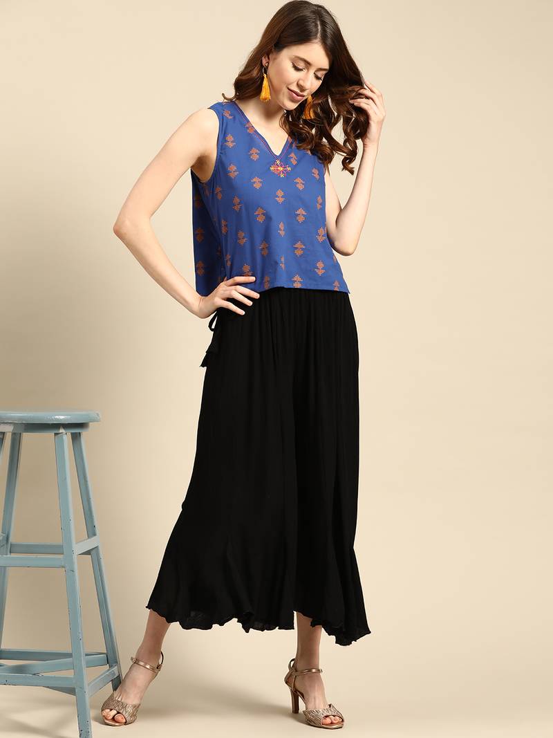 Tag 7 Black rayon crushed flared palazzo