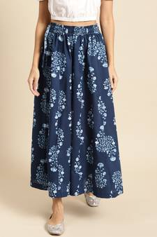 INDIGO FLORAL PRINT FLARED PALAZZO