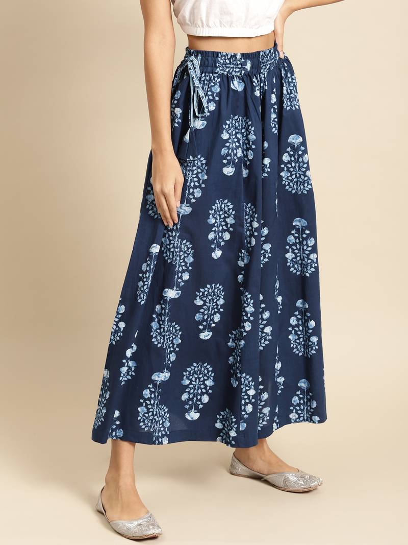INDIGO FLORAL PRINT FLARED PALAZZO