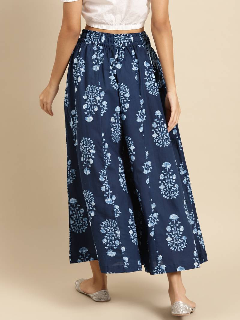 INDIGO FLORAL PRINT FLARED PALAZZO