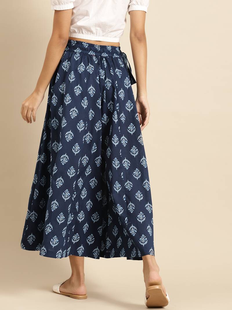 INDIGO FLORAL PRINT FLARED PALAZZO