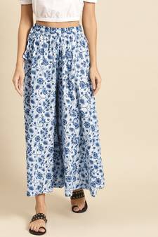 INDIGO FLORAL PRINT FLARED PALAZZO