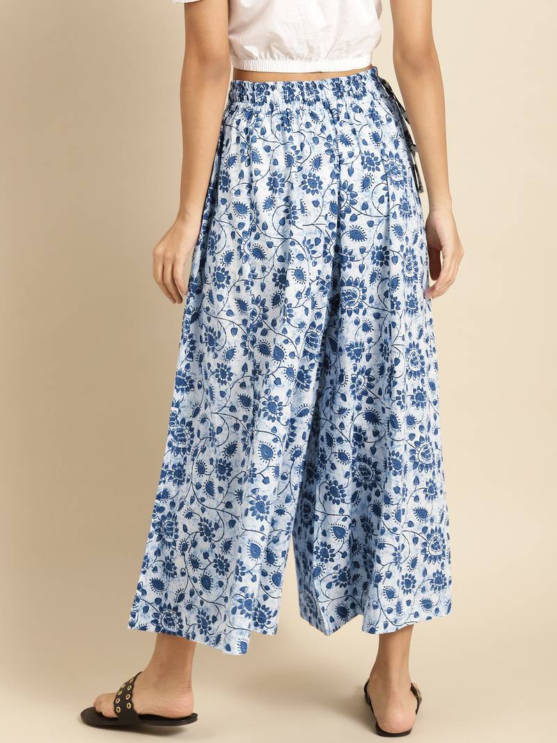 INDIGO FLORAL PRINT FLARED PALAZZO