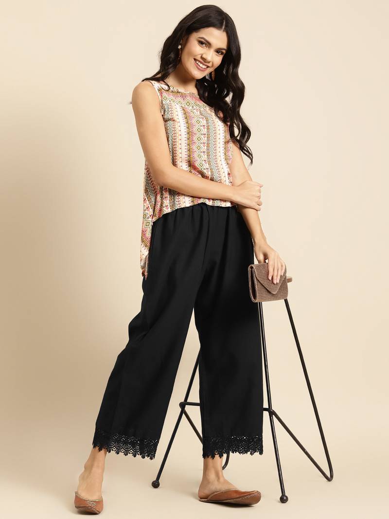 BLACK FLAX BORDER PALAZZO