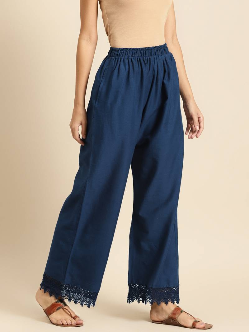 NAVY FLAX BORDER PALAZZO