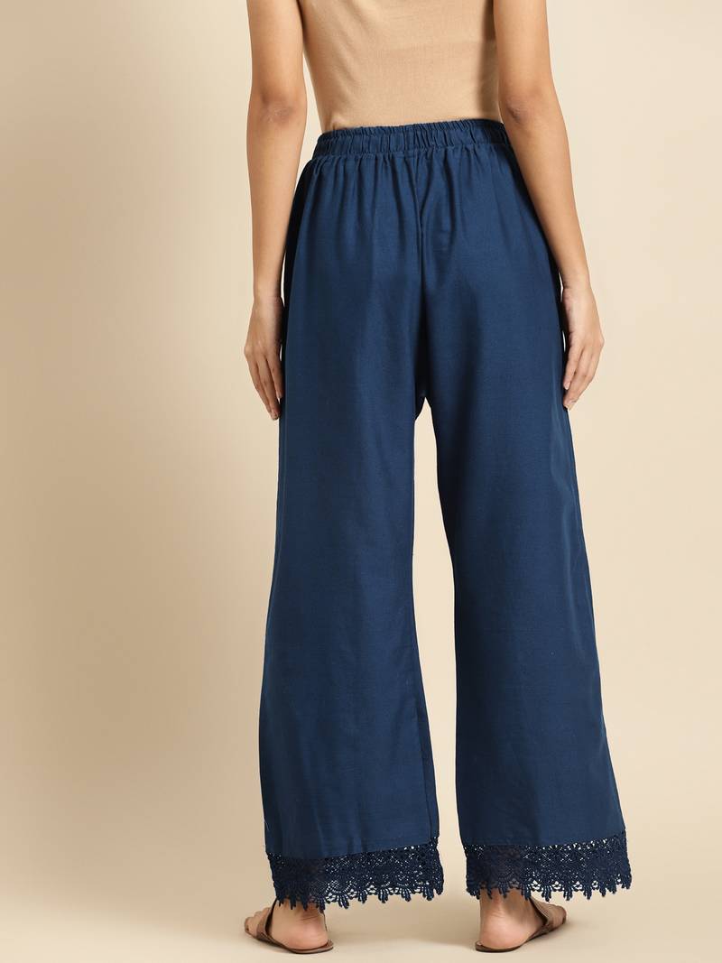 NAVY FLAX BORDER PALAZZO