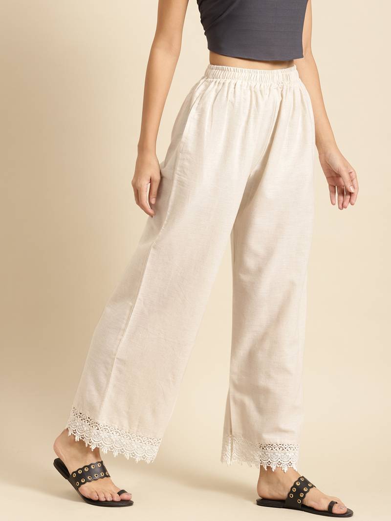 CREAM FLAX BORDER PALAZZO