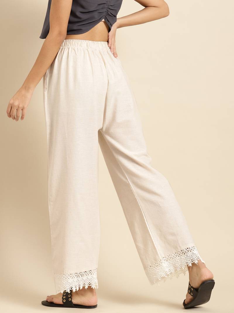 CREAM FLAX BORDER PALAZZO