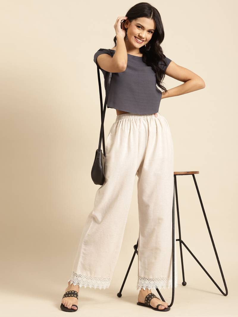 CREAM FLAX BORDER PALAZZO