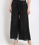 TAG 7 WOMEN BLACK SEQUENCE EMBROIDERED FLARED PALAZZO