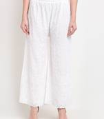 TAG 7 WOMEN WHITE SEQUENCE EMBROIDERED FLARED PALAZZO