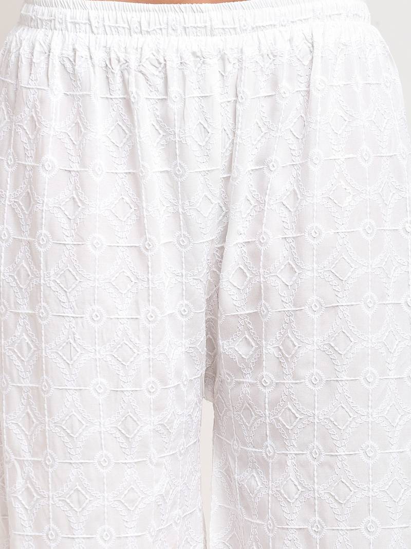 TAG 7 WOMEN WHITE SEQUENCE EMBROIDERED FLARED PALAZZO