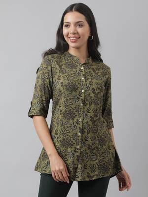 Olive printed viscose rayon tunics 1