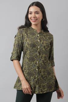 Olive printed viscose rayon tunics