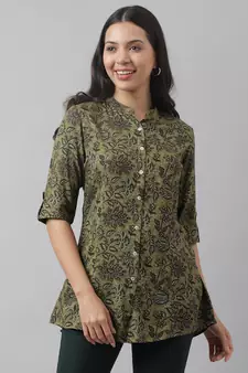 Olive printed viscose rayon tunics