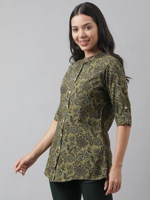 Olive printed viscose rayon tunics 3