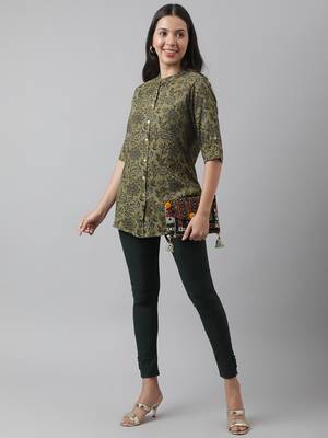 Olive printed viscose rayon tunics 5