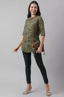 Olive printed viscose rayon tunics