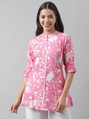 Pink printed viscose rayon tunics 1