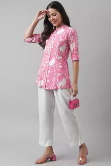 Pink printed viscose rayon tunics