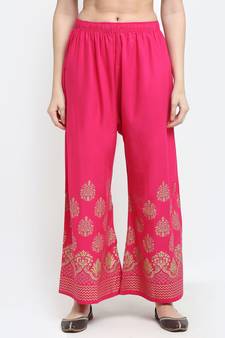 TAG 7 WOMEN PINK GOLD FOIL PRINT FLARED PALAZZO