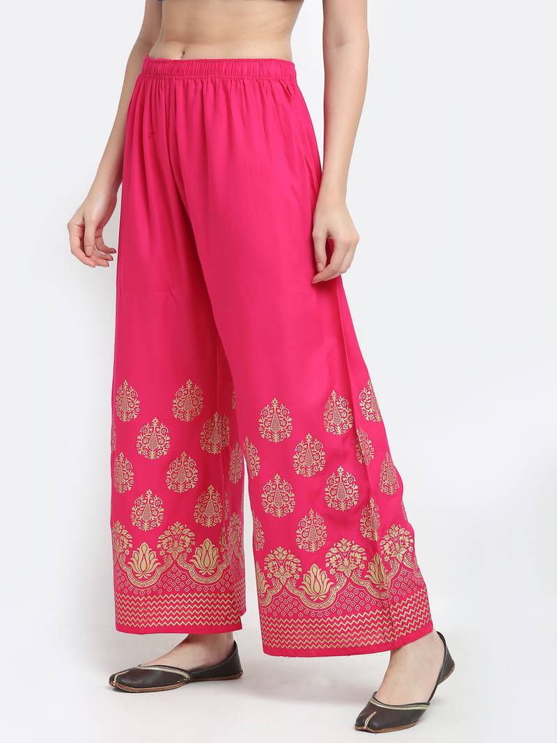 TAG 7 WOMEN PINK GOLD FOIL PRINT FLARED PALAZZO