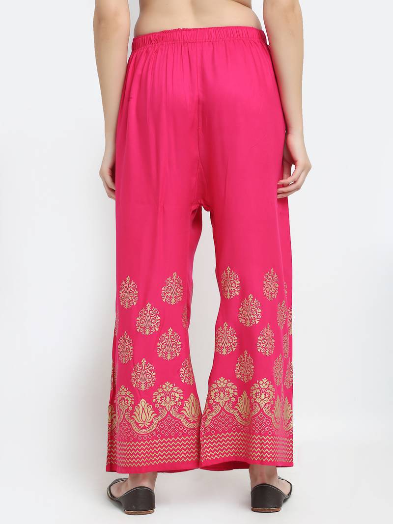 TAG 7 WOMEN PINK GOLD FOIL PRINT FLARED PALAZZO