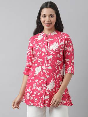 Pink printed viscose rayon tunics 1