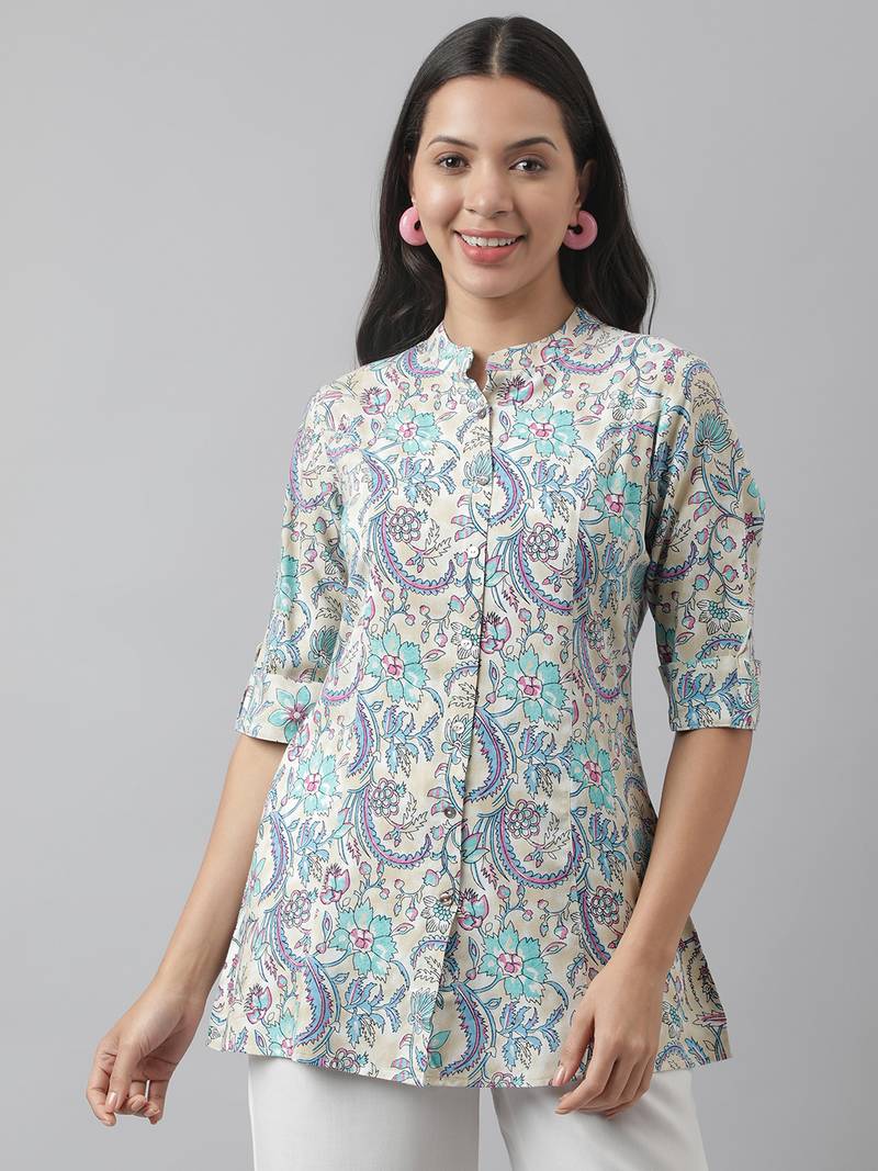 Multicoloured Viscose Dupion Printed Tunic  (1 PC)