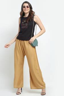 TAG 7 WOMEN BEIGE SOLID FLARED PALAZZO