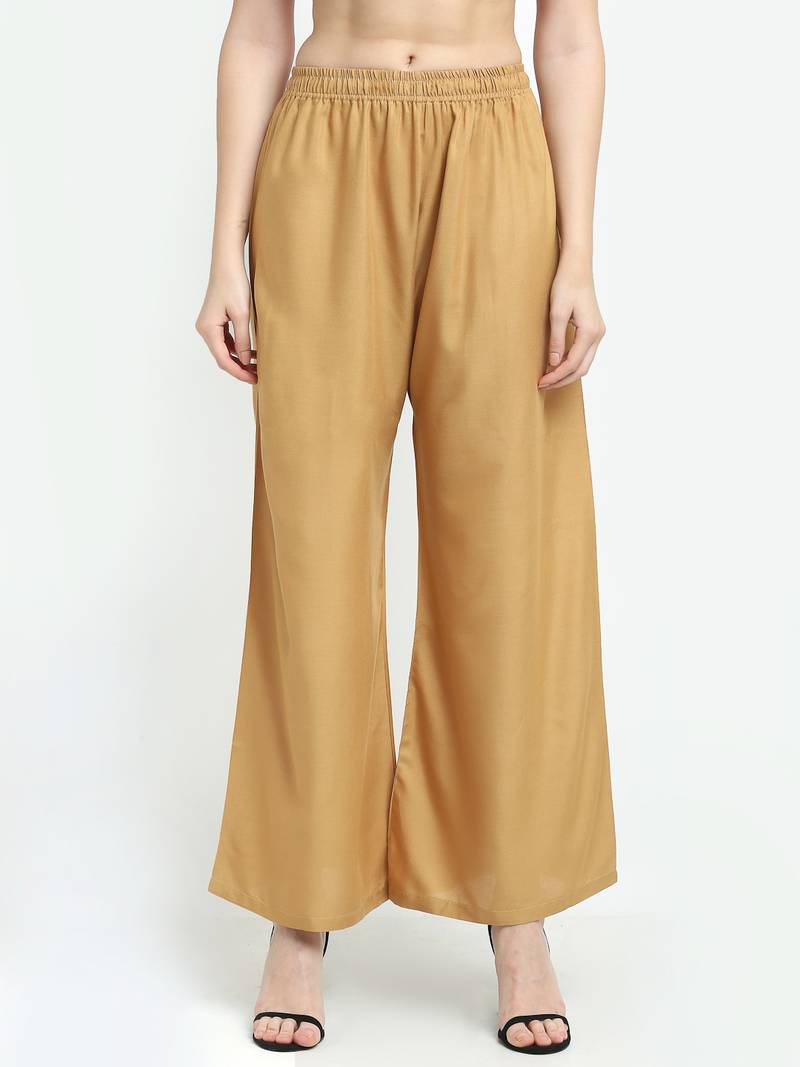 TAG 7 WOMEN BEIGE SOLID FLARED PALAZZO