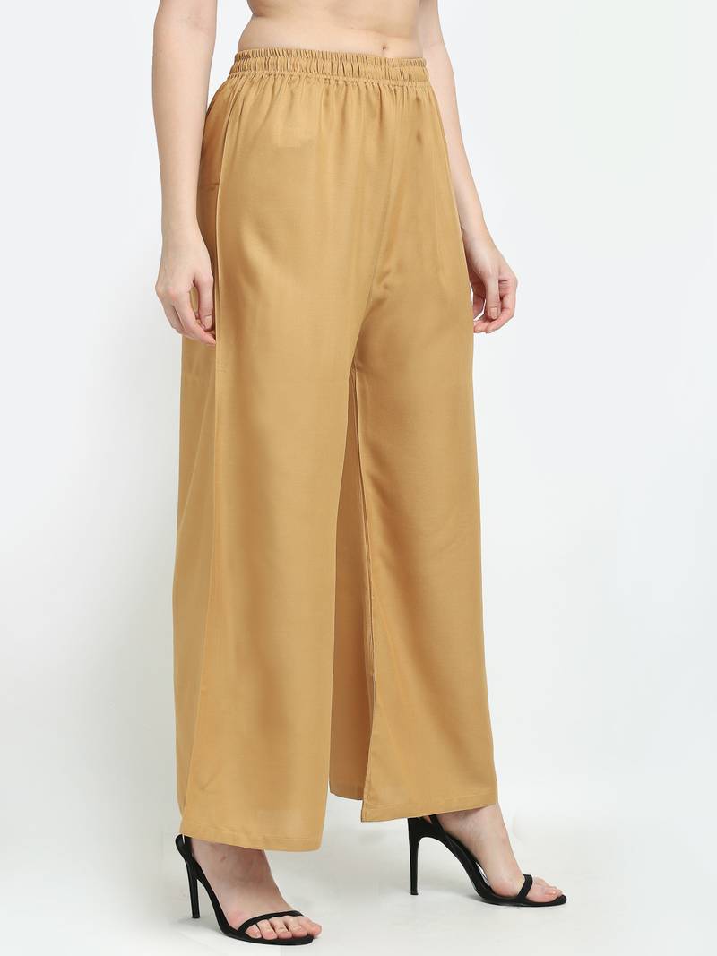 TAG 7 WOMEN BEIGE SOLID FLARED PALAZZO