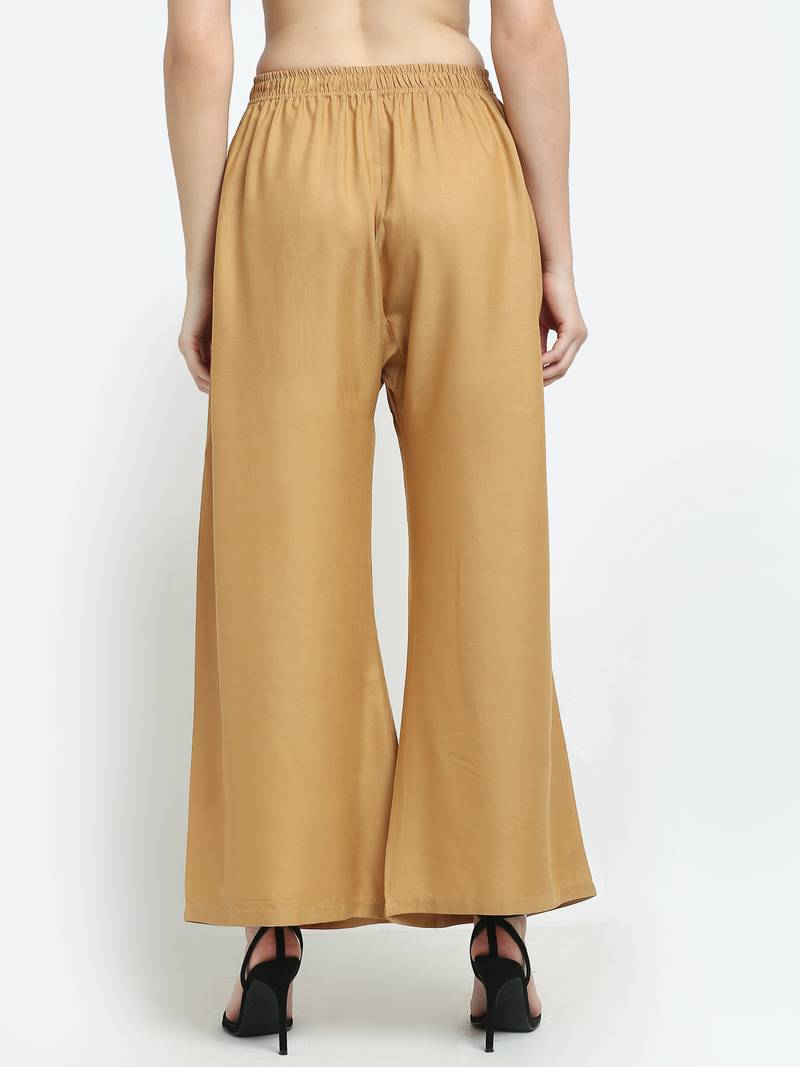 TAG 7 WOMEN BEIGE SOLID FLARED PALAZZO