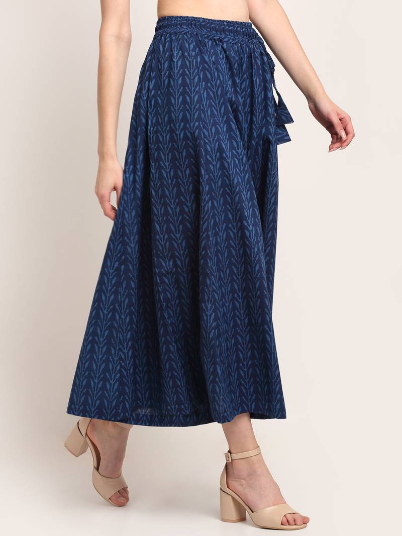 INDIGO FLORAL PRINT FLARED PALAZZO