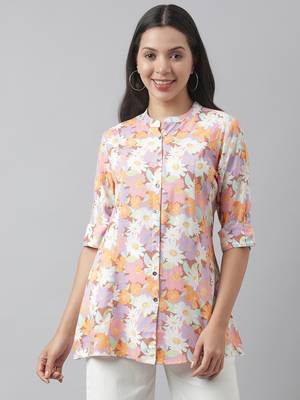 Lavender printed viscose rayon tunics 1