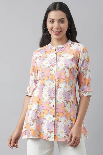 Lavender printed viscose rayon tunics