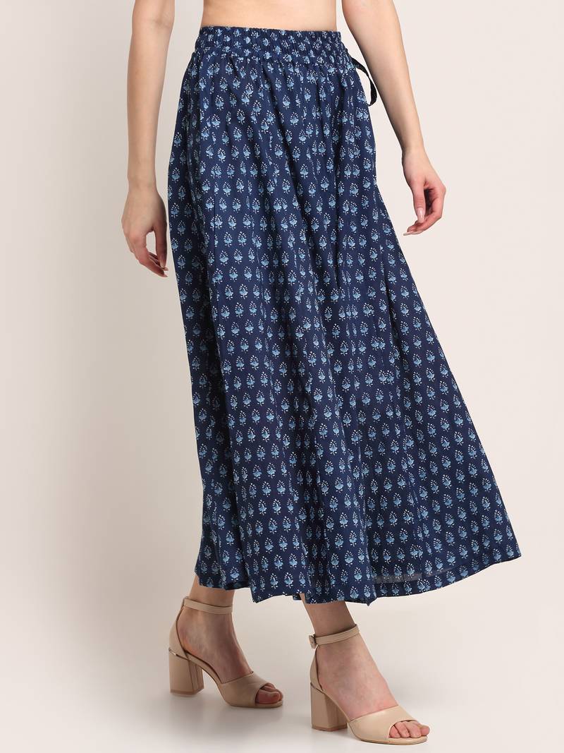 INDIGO FLORAL PRINT FLARED PALAZZO