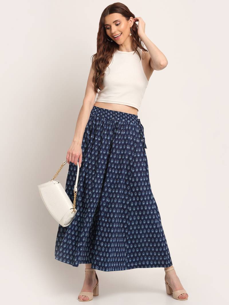 INDIGO FLORAL PRINT FLARED PALAZZO