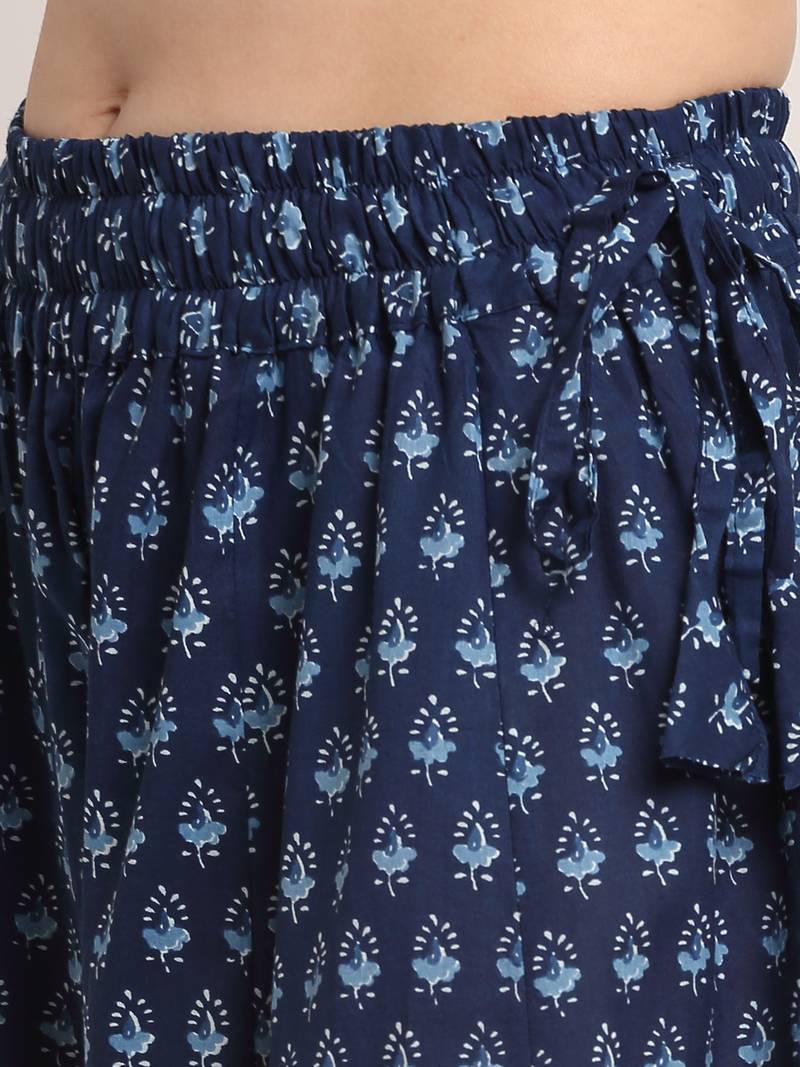 INDIGO FLORAL PRINT FLARED PALAZZO