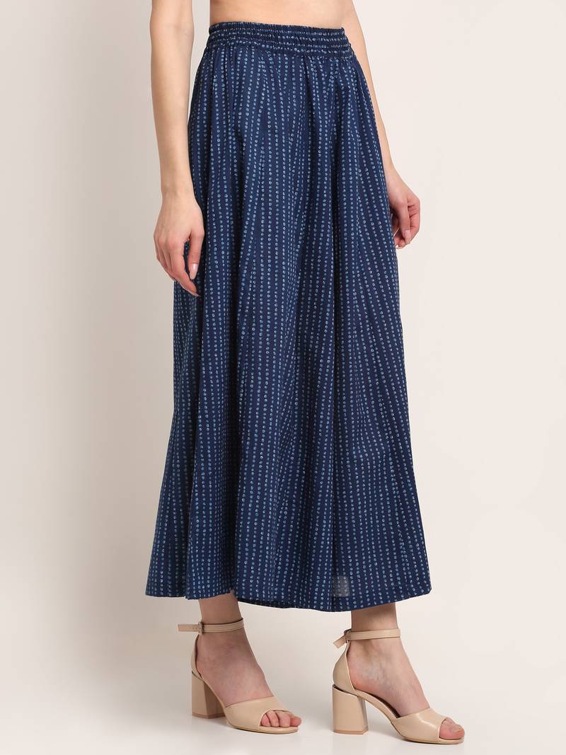 INDIGO FLORAL PRINT FLARED PALAZZO