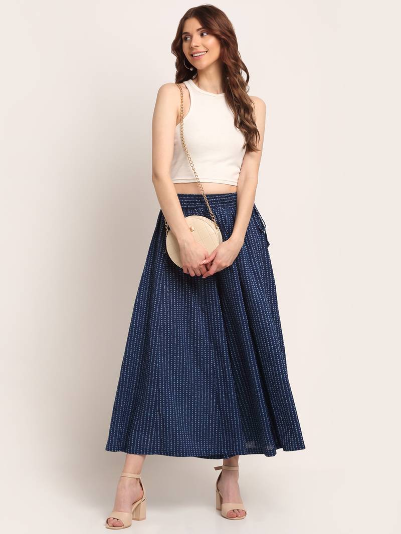 INDIGO FLORAL PRINT FLARED PALAZZO