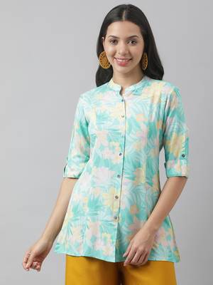 Sea-green printed viscose rayon tunics 1