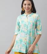 Sea-green printed viscose rayon tunics