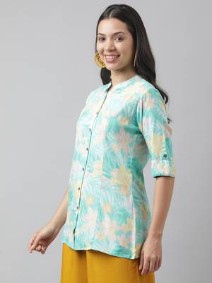 Sea-green printed viscose rayon tunics 3