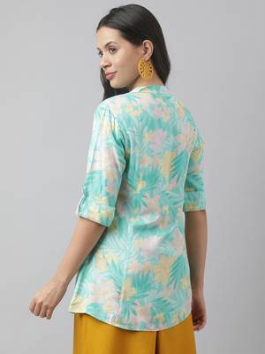 Sea-green printed viscose rayon tunics 4